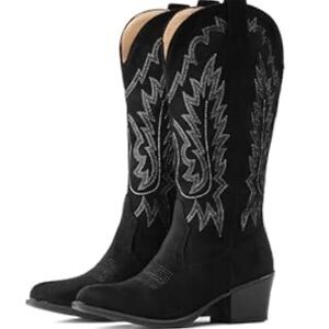 Black Western Cowboy Boots, Suede, Worn once!